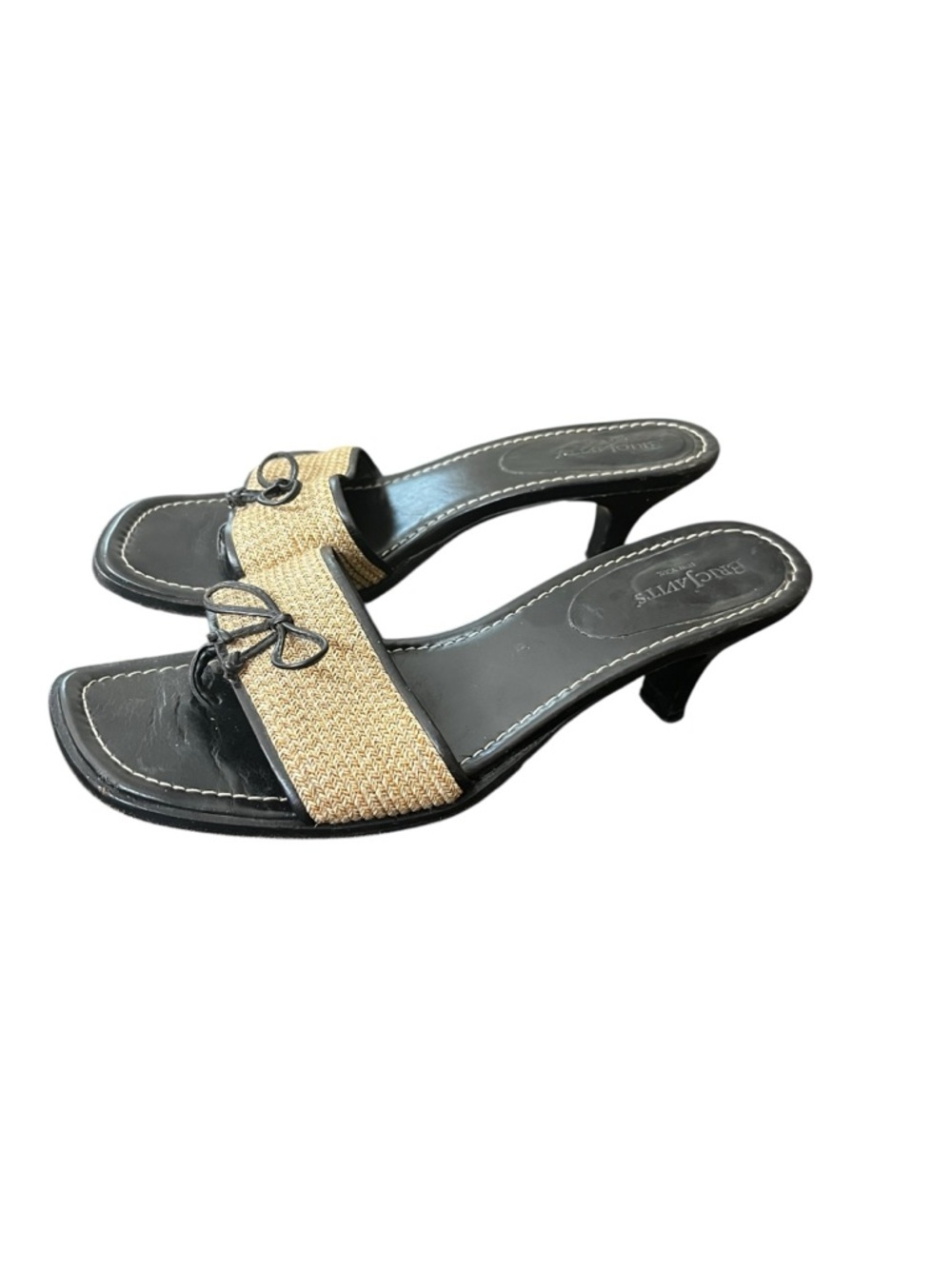 Eric javits black tan straw raffia bow kitten heels sandals y2k retro size 9